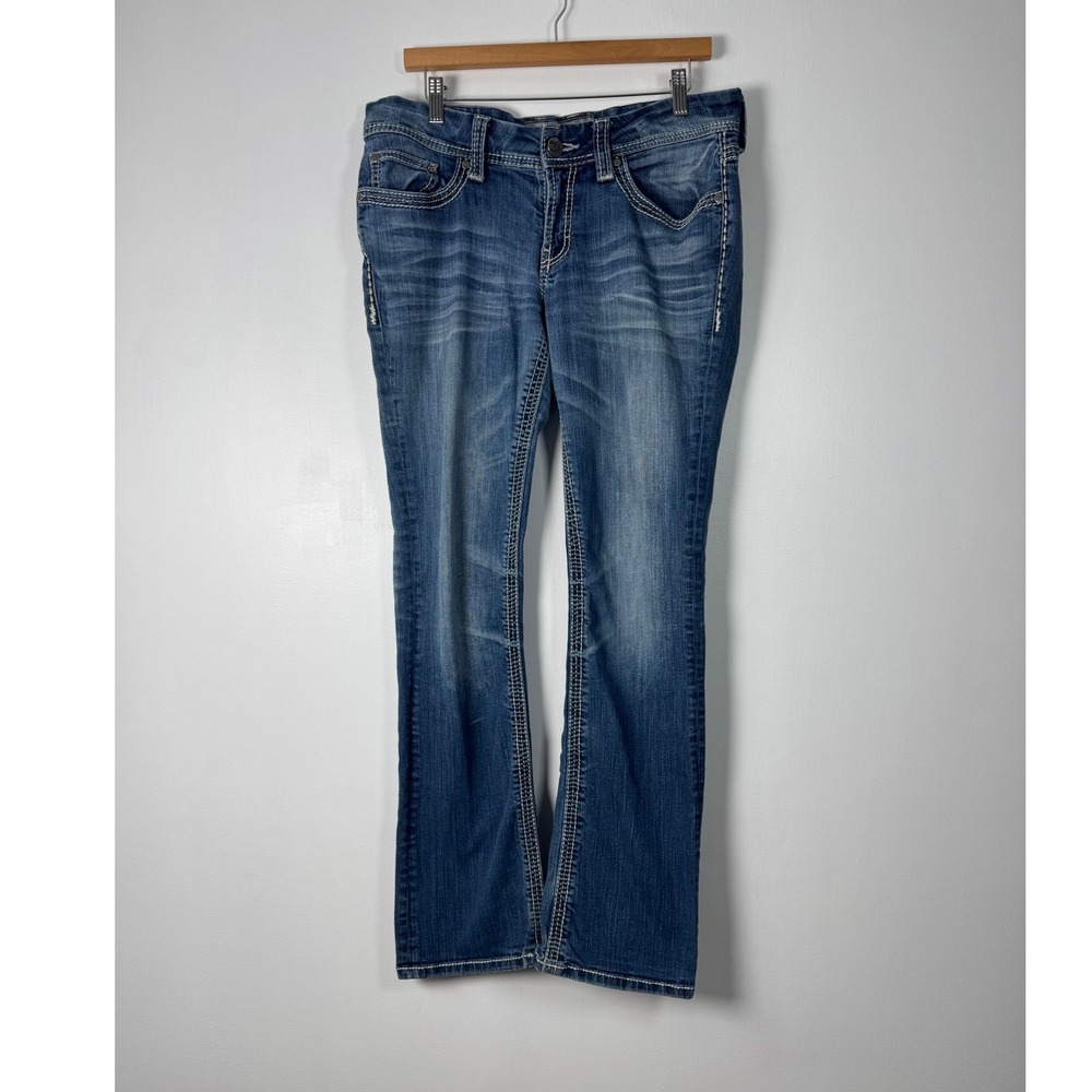Western BKE Culture Womens 31L Bootcut Jeans Blue Thick Stitch Flap Pocket